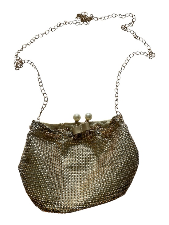 Handbags - Gold Mesh Evening Clutch with Chain Strap